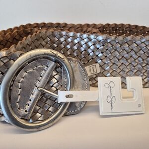 Jessica Simpson NWT Silver and Brown Wide  Woven Belt XL 45 Inch